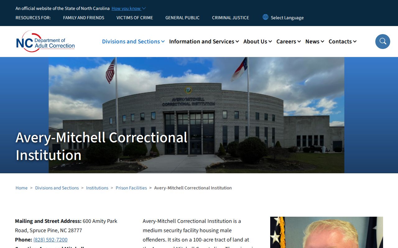 Avery-Mitchell Correctional Institution state prison release record profile