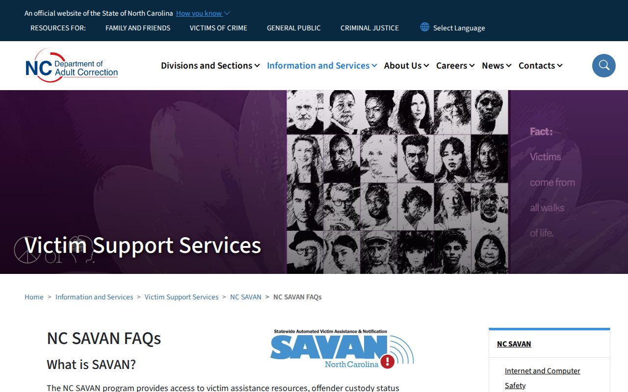 Official NC SAVAN guidance for Mitchell County VINELink release notifications